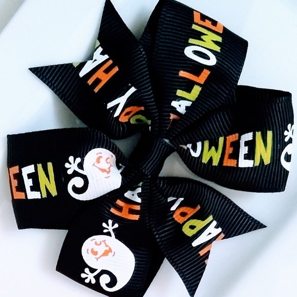 Halloween Hair Bows Clips Ghost Skull and Black Cat - Picture 3 of 6